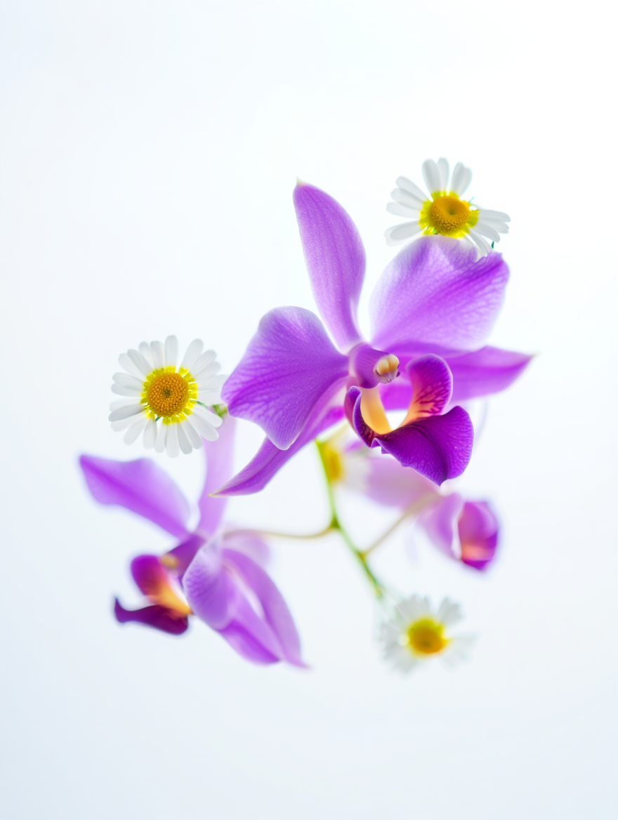 Легкие, воздушные цветы (орхидеи, ромашки)