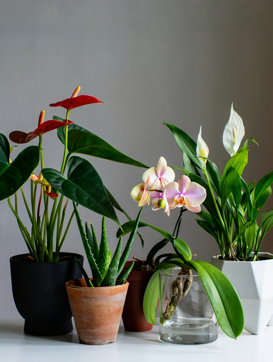 Набор из четырех ярких комнатных растений-талисманов